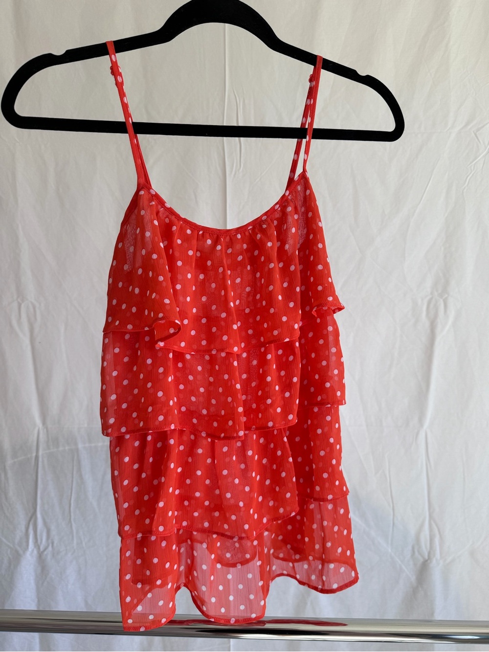 Forever 21 Coral Polka Dot Tiered Ruffle Cami Tank Top Small